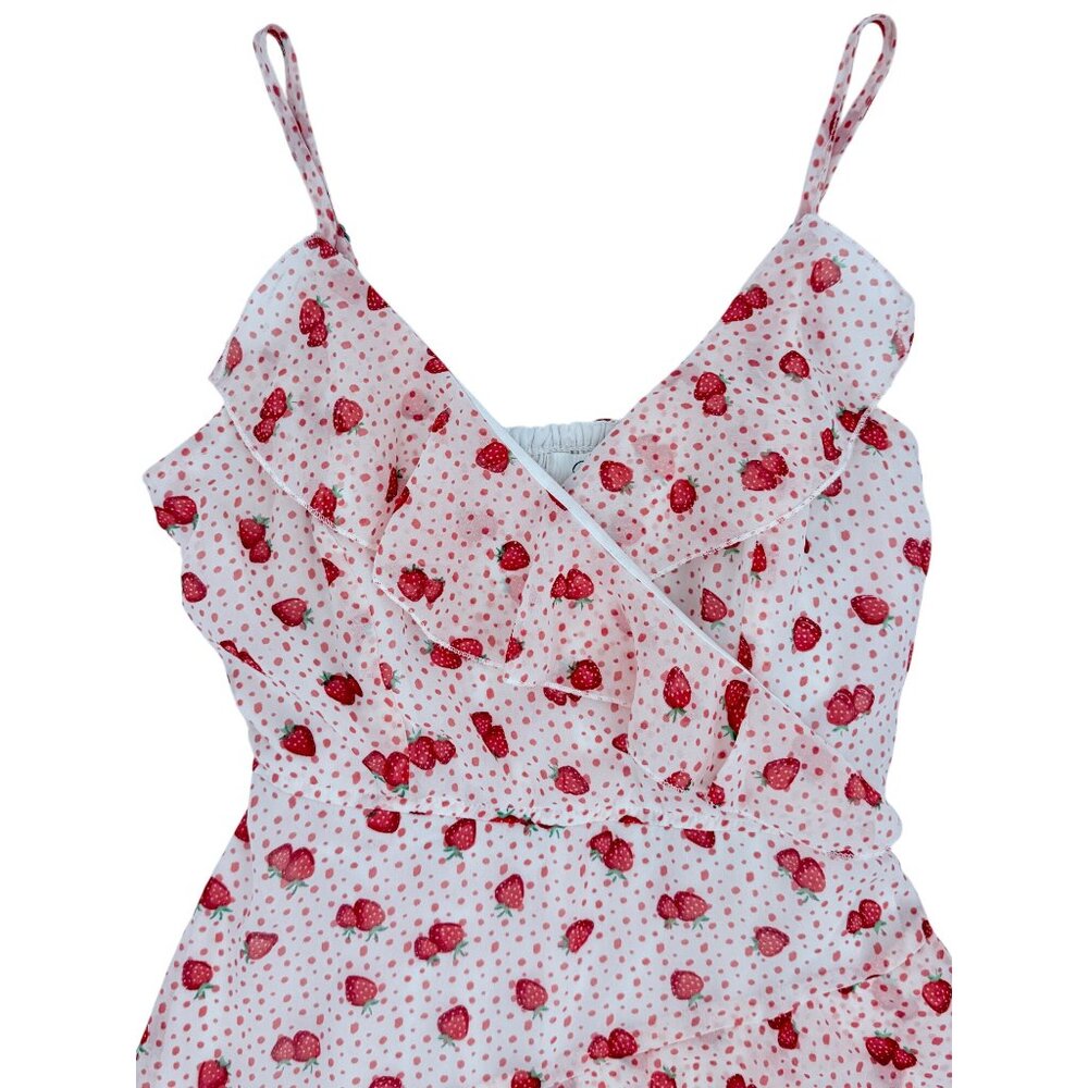 Jopna Cottagecore Strawberry Print Darling Whimsical Soft Girl Croquette Romper - Picture 3 of 16